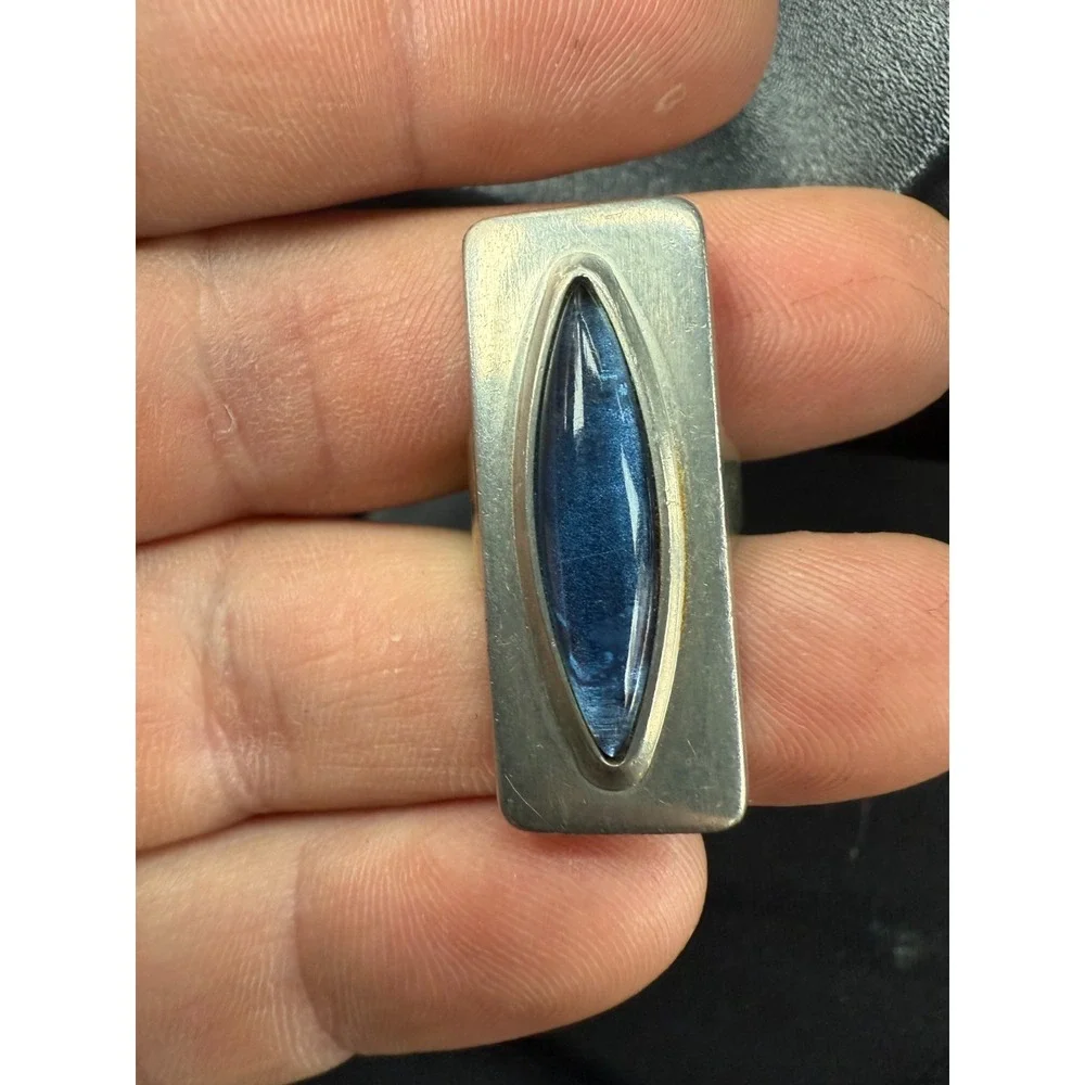 Jorgen Jensen Denmark Pewter‎ Ring 230 Blue Glass Modernist Scandinavian MCM